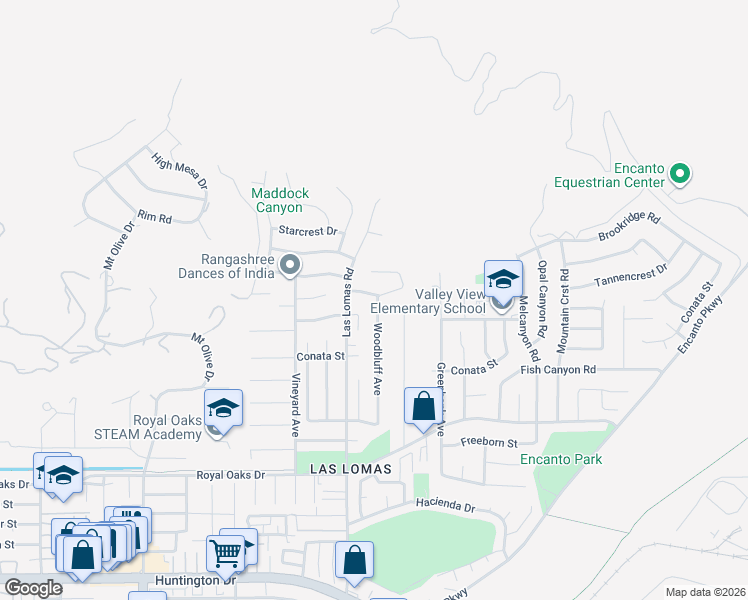 map of restaurants, bars, coffee shops, grocery stores, and more near 2670 Sunnydale Drive in Duarte