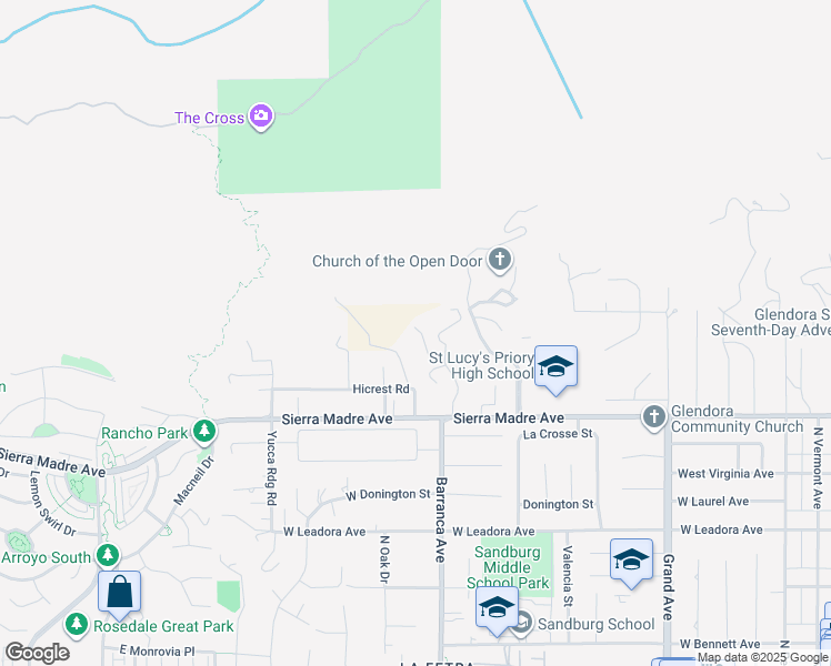 map of restaurants, bars, coffee shops, grocery stores, and more near 7751 Cairngrove Avenue in Glendora