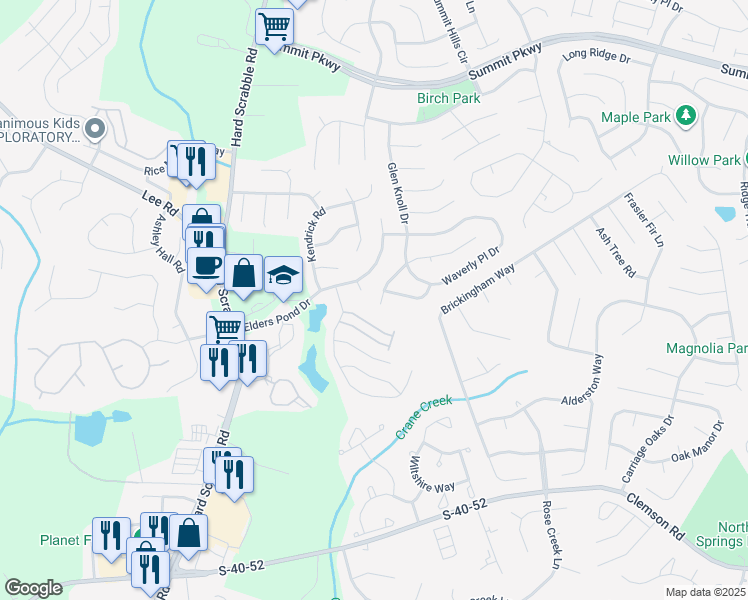 map of restaurants, bars, coffee shops, grocery stores, and more near 105 West Waverly Place Court in Columbia