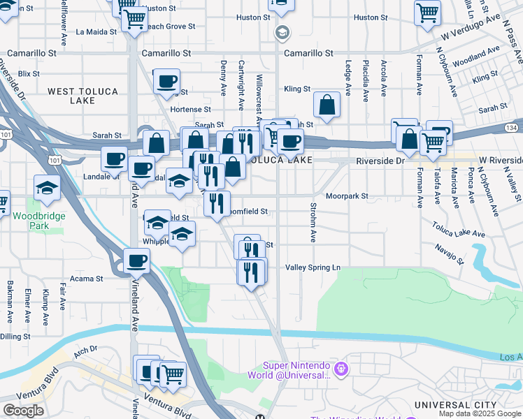 map of restaurants, bars, coffee shops, grocery stores, and more near in Los Angeles
