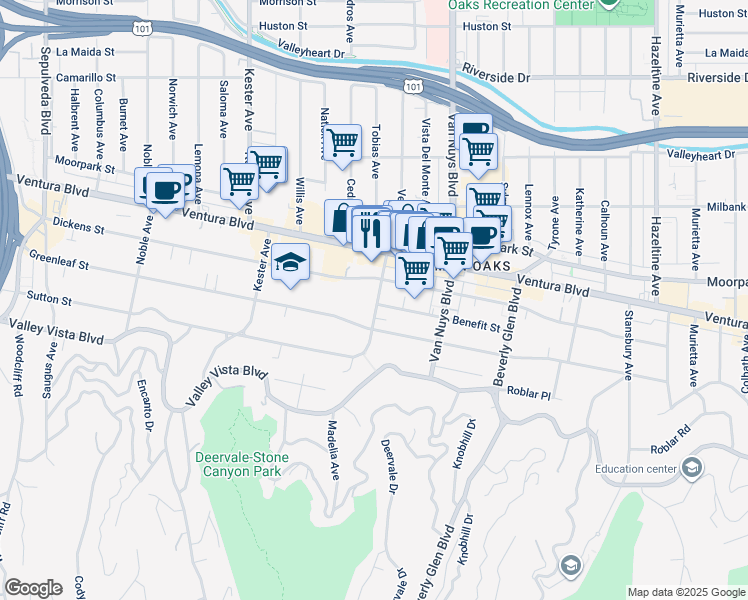 map of restaurants, bars, coffee shops, grocery stores, and more near in Los Angeles