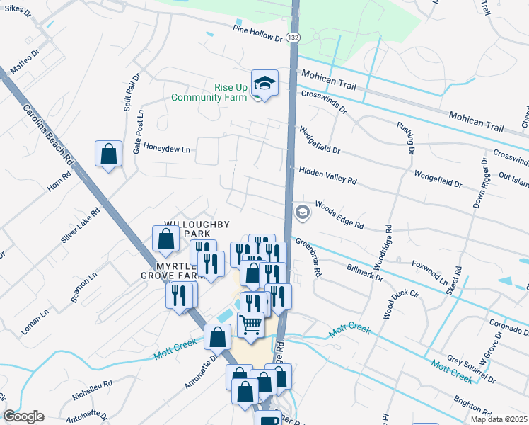 map of restaurants, bars, coffee shops, grocery stores, and more near 4908 S College Rd in Wilmington