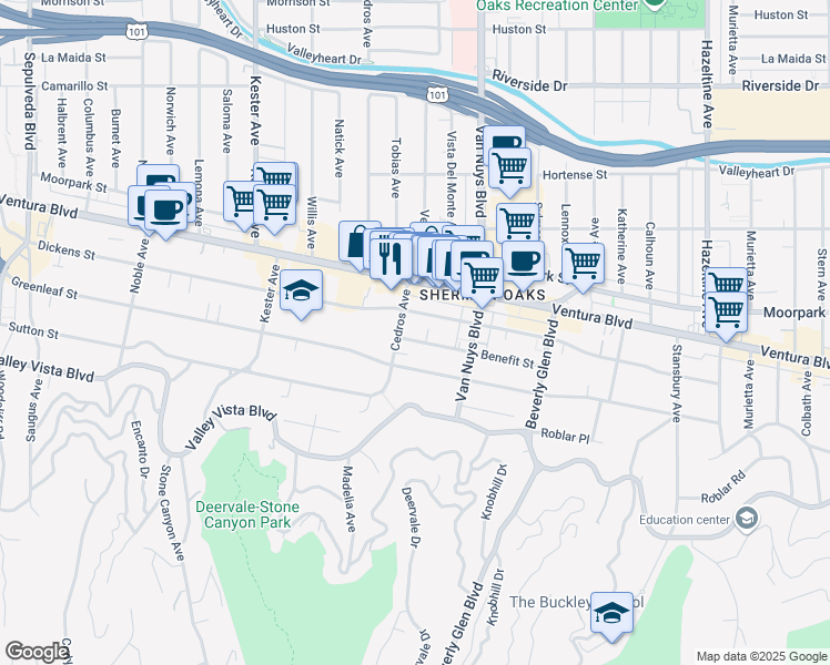 map of restaurants, bars, coffee shops, grocery stores, and more near in Los Angeles