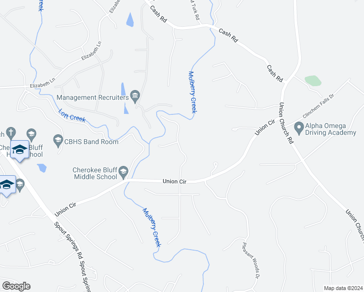 map of restaurants, bars, coffee shops, grocery stores, and more near 5430 Sugarmill Drive in Flowery Branch
