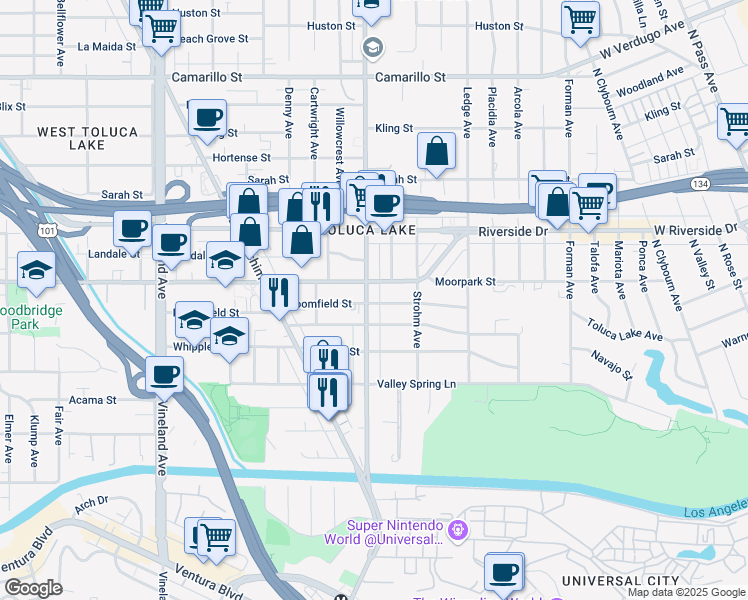 map of restaurants, bars, coffee shops, grocery stores, and more near in Los Angeles County