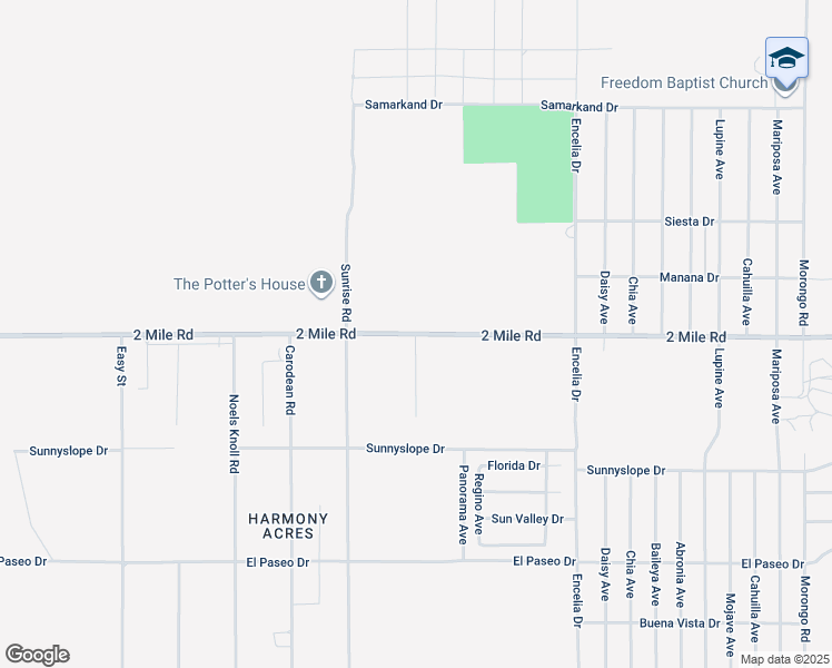 map of restaurants, bars, coffee shops, grocery stores, and more near 2 Mile Road in Twentynine Palms