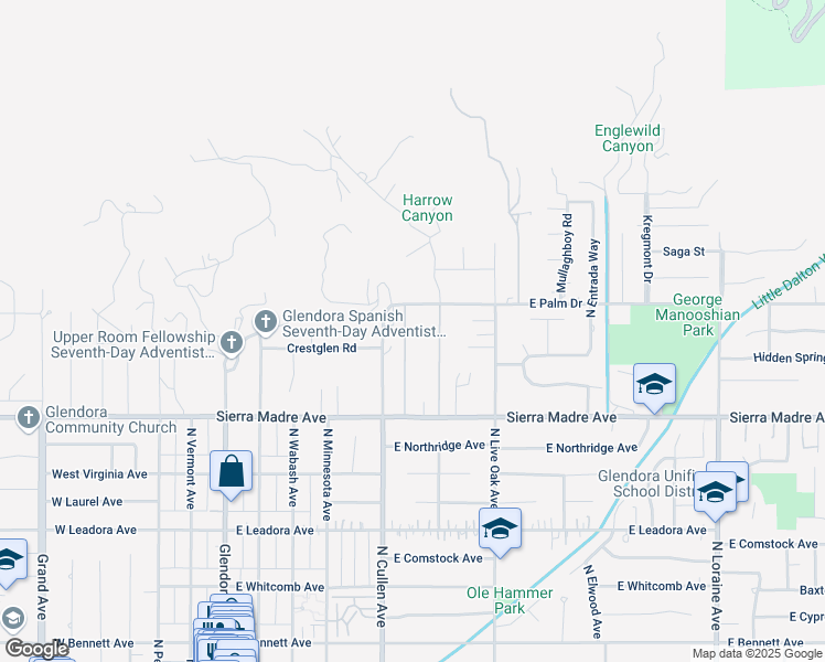 map of restaurants, bars, coffee shops, grocery stores, and more near 531 Sierra Madre Avenue in Glendora