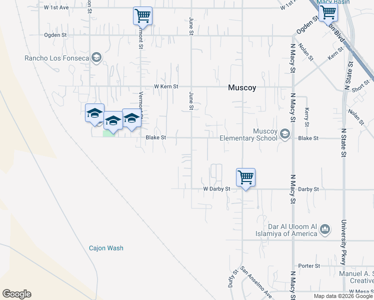 map of restaurants, bars, coffee shops, grocery stores, and more near 2972 June Street in Muscoy