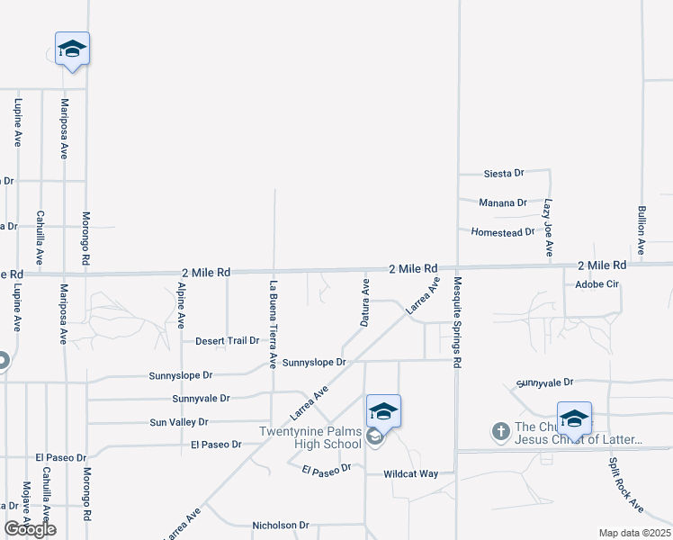 map of restaurants, bars, coffee shops, grocery stores, and more near 72646 2 Mile Road in Twentynine Palms