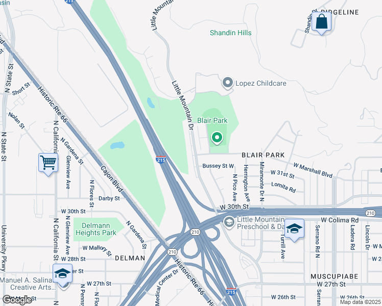 map of restaurants, bars, coffee shops, grocery stores, and more near 3238 Edgemont Court in San Bernardino