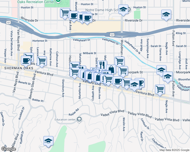 map of restaurants, bars, coffee shops, grocery stores, and more near in Los Angeles
