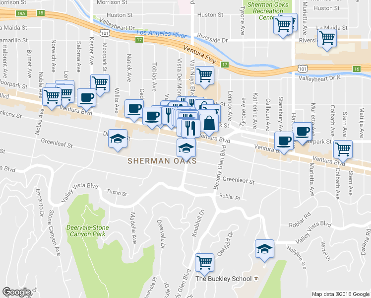 map of restaurants, bars, coffee shops, grocery stores, and more near in Los Angeles