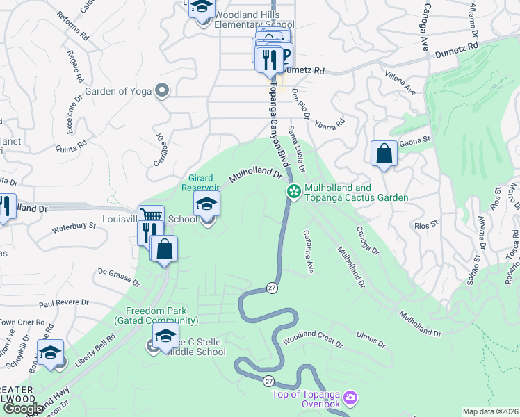 map of restaurants, bars, coffee shops, grocery stores, and more near in Los Angeles