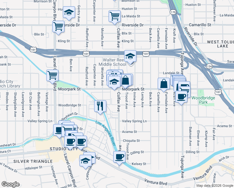 map of restaurants, bars, coffee shops, grocery stores, and more near in Los Angeles