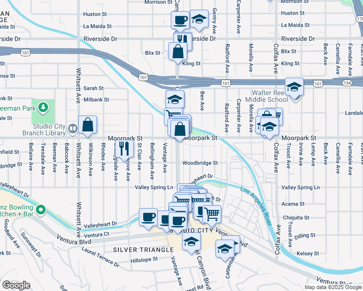 map of restaurants, bars, coffee shops, grocery stores, and more near in Los Angeles