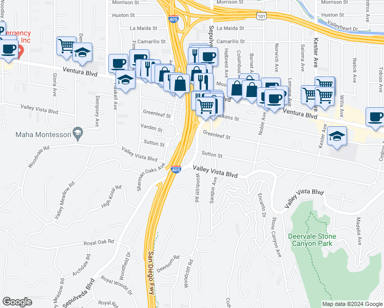 map of restaurants, bars, coffee shops, grocery stores, and more near 4383 Sepulveda Boulevard in Los Angeles