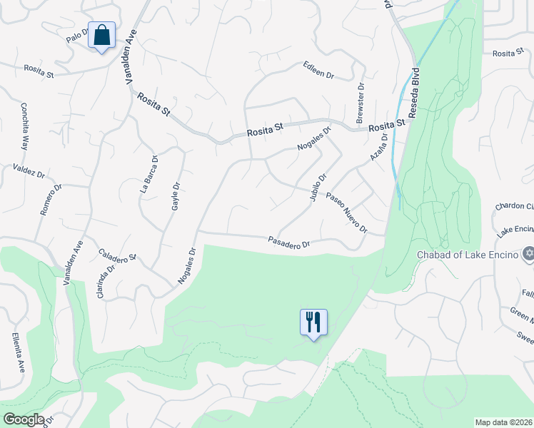 map of restaurants, bars, coffee shops, grocery stores, and more near 18961 La Amistad Place in Los Angeles