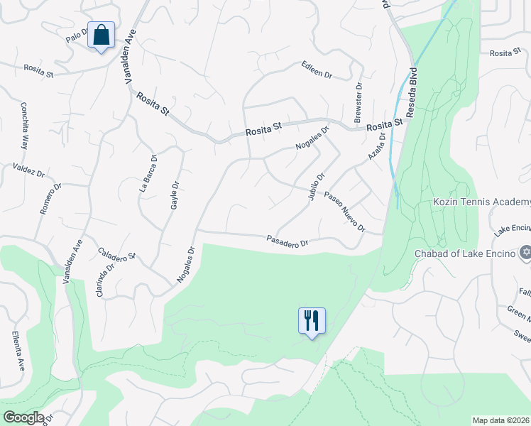 map of restaurants, bars, coffee shops, grocery stores, and more near 18961 La Amistad Place in Los Angeles