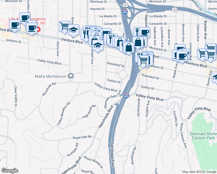 map of restaurants, bars, coffee shops, grocery stores, and more near 4362 Firmament Avenue in Los Angeles