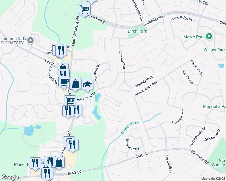 map of restaurants, bars, coffee shops, grocery stores, and more near 223 Elders Pond Drive in Columbia