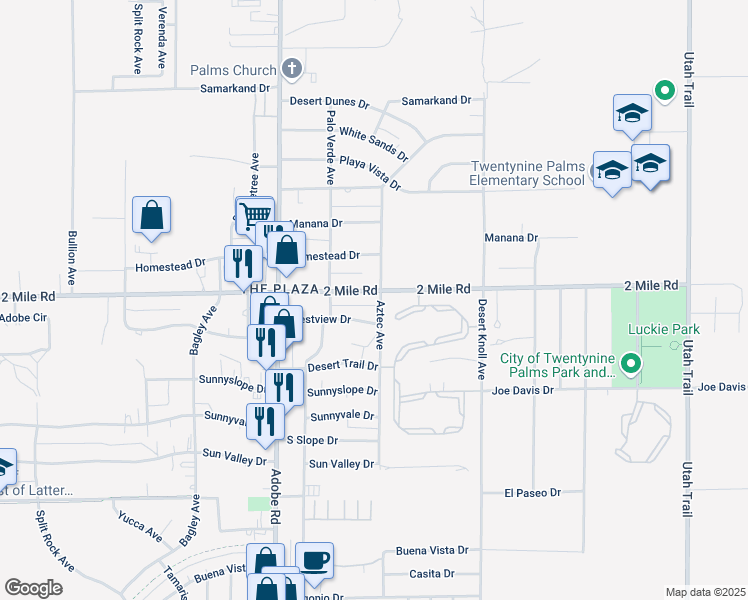 map of restaurants, bars, coffee shops, grocery stores, and more near 73872 2 Mile Road in Twentynine Palms