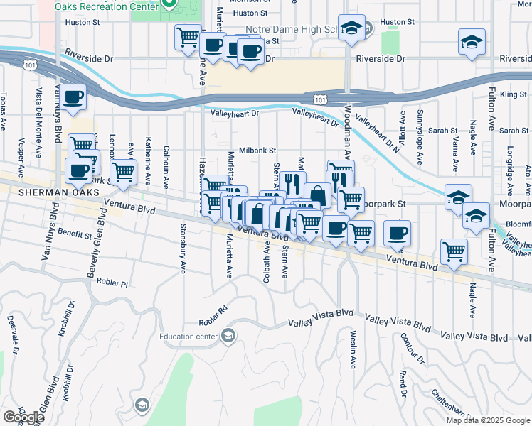 map of restaurants, bars, coffee shops, grocery stores, and more near in Los Angeles