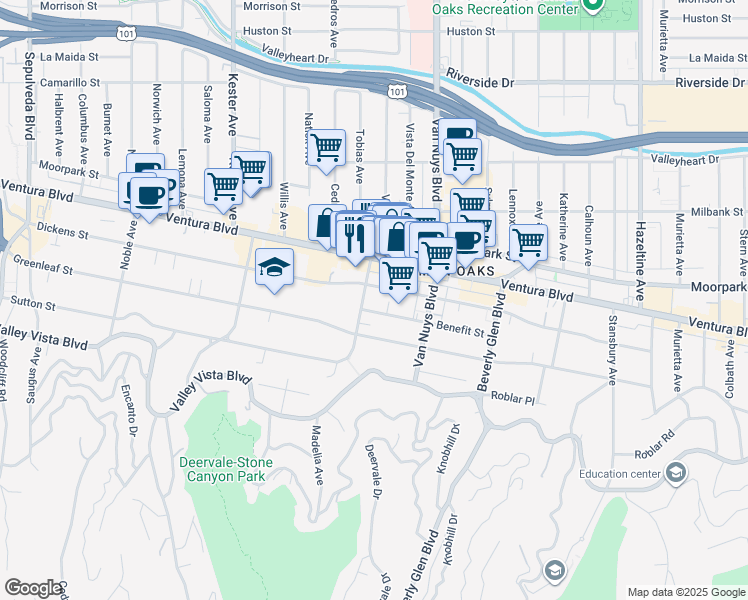 map of restaurants, bars, coffee shops, grocery stores, and more near 4319 Cedros Avenue in Los Angeles