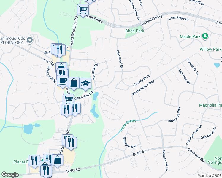 map of restaurants, bars, coffee shops, grocery stores, and more near 223 Elders Pond Drive in Columbia