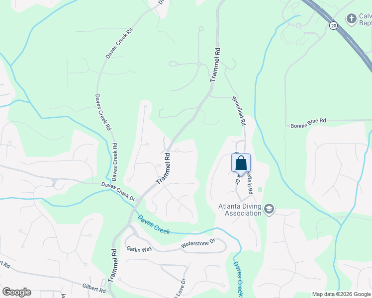 map of restaurants, bars, coffee shops, grocery stores, and more near 2305 Trammel Road in Cumming