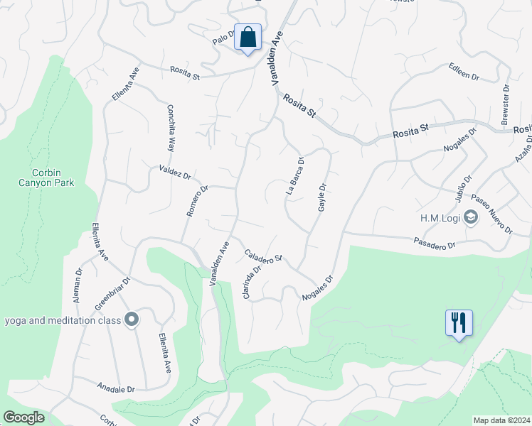map of restaurants, bars, coffee shops, grocery stores, and more near 19291 Berclair Lane in Los Angeles