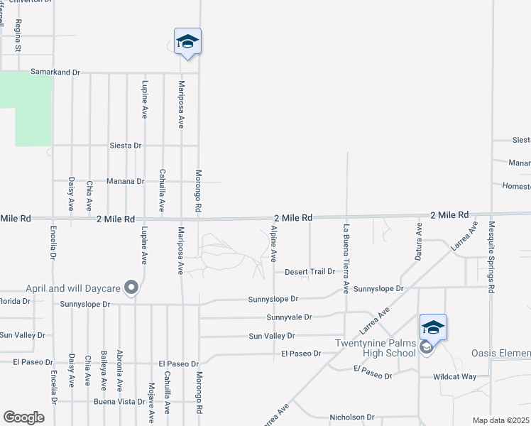 map of restaurants, bars, coffee shops, grocery stores, and more near Miles Road in Twentynine Palms
