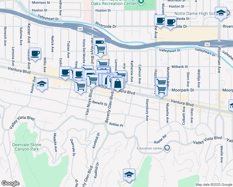 map of restaurants, bars, coffee shops, grocery stores, and more near in Los Angeles