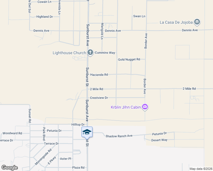 map of restaurants, bars, coffee shops, grocery stores, and more near 2 2 Mile Road in Joshua Tree