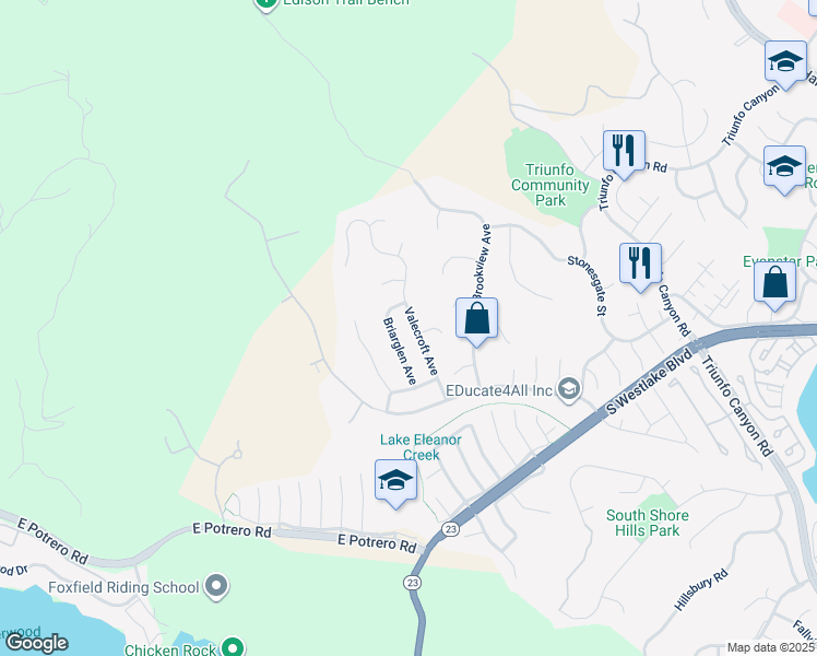 map of restaurants, bars, coffee shops, grocery stores, and more near 1501 Valecroft Avenue in Westlake Village