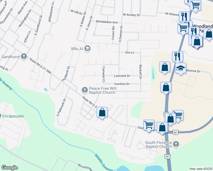 map of restaurants, bars, coffee shops, grocery stores, and more near 889 Ivanhoe Drive in Florence