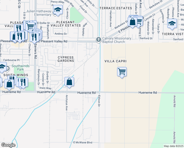 map of restaurants, bars, coffee shops, grocery stores, and more near 5351 Edison Dr in Oxnard