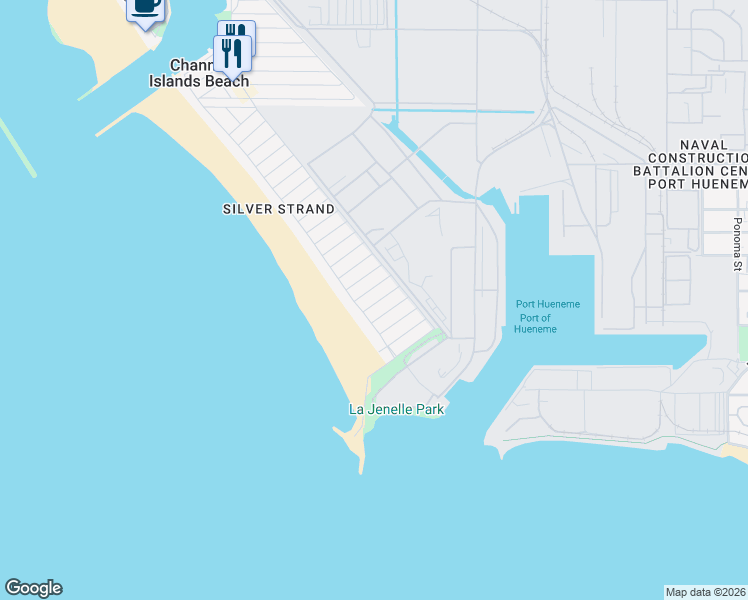 map of restaurants, bars, coffee shops, grocery stores, and more near 153 Island View Avenue in Oxnard