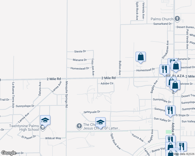 map of restaurants, bars, coffee shops, grocery stores, and more near 73200 2 Mile Road in Twentynine Palms