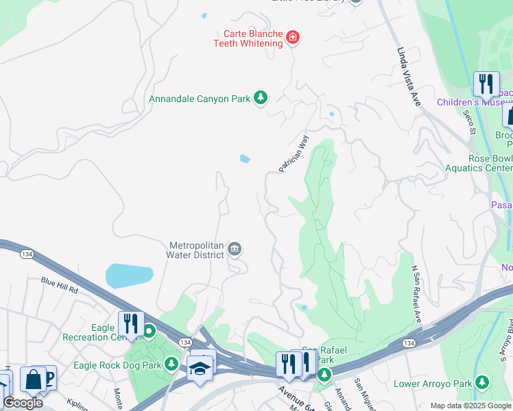map of restaurants, bars, coffee shops, grocery stores, and more near 325 Woodcliffe Road in Pasadena