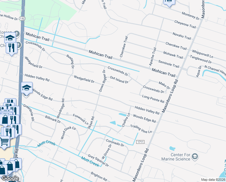 map of restaurants, bars, coffee shops, grocery stores, and more near 4919 Wedgefield Drive in Wilmington
