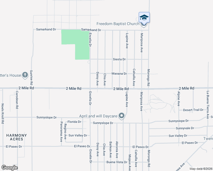 map of restaurants, bars, coffee shops, grocery stores, and more near 5681 Chia Avenue in Twentynine Palms