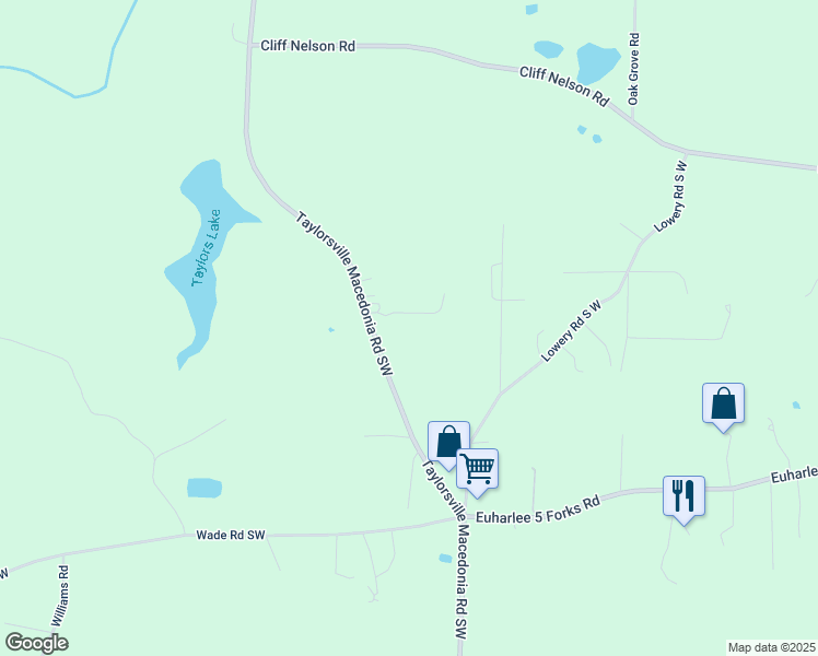 map of restaurants, bars, coffee shops, grocery stores, and more near 1031 Taylorsville Macedonia Road Southwest in Taylorsville