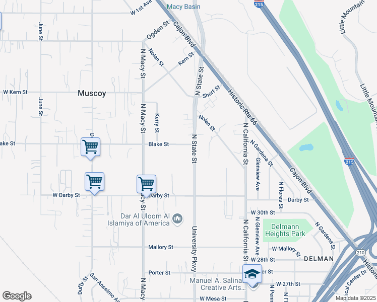 map of restaurants, bars, coffee shops, grocery stores, and more near 2992 North State Street in Muscoy