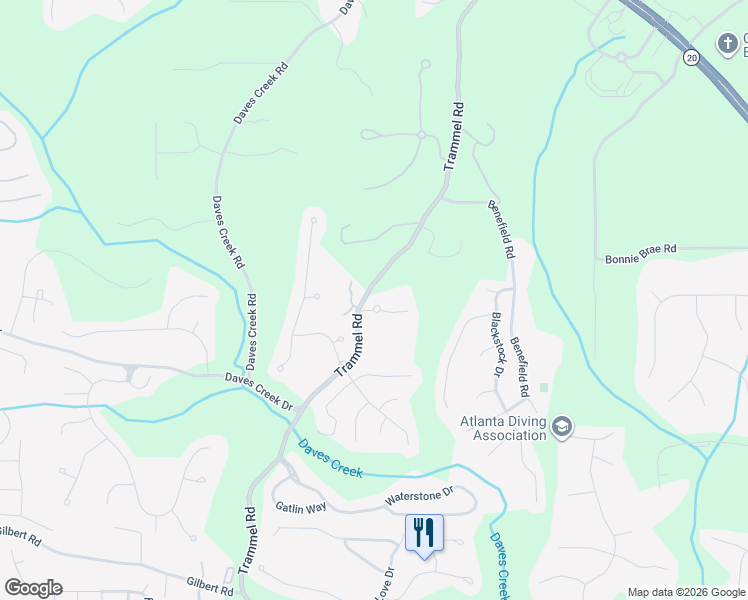 map of restaurants, bars, coffee shops, grocery stores, and more near 2385 Bradwardine Court in Cumming