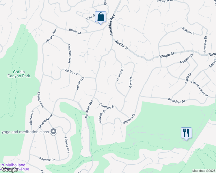 map of restaurants, bars, coffee shops, grocery stores, and more near 19291 Berclair Lane in Los Angeles