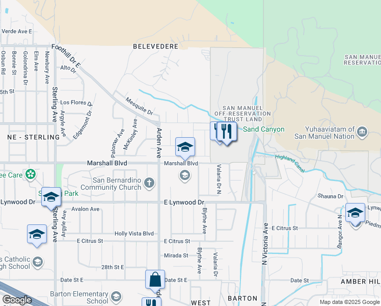 map of restaurants, bars, coffee shops, grocery stores, and more near 5710 Belvedere Avenue in Highland