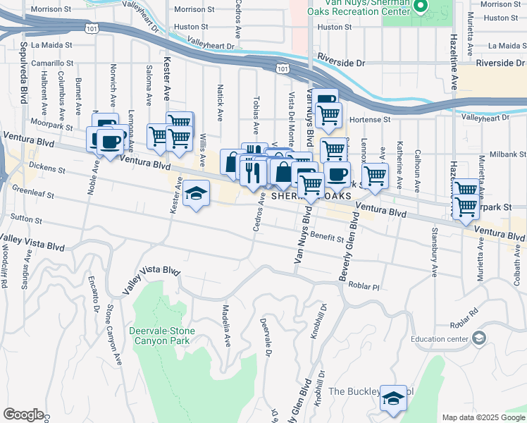 map of restaurants, bars, coffee shops, grocery stores, and more near 4319 Cedros Avenue in Los Angeles