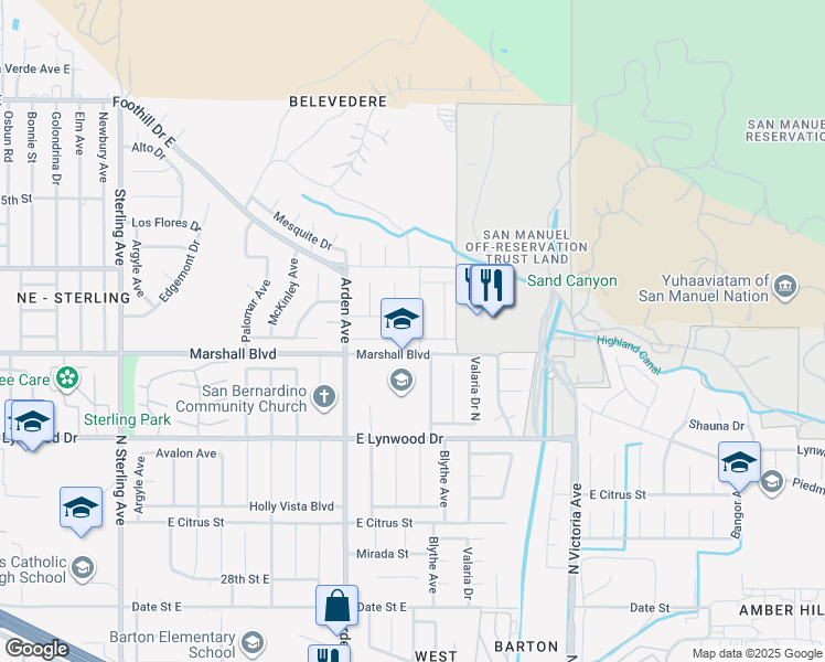 map of restaurants, bars, coffee shops, grocery stores, and more near 5710 Belvedere Avenue in Highland