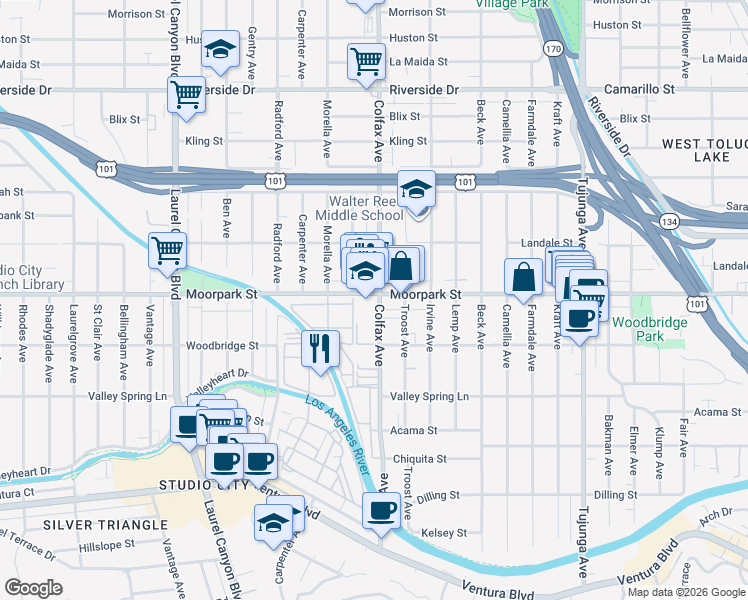 map of restaurants, bars, coffee shops, grocery stores, and more near in Los Angeles