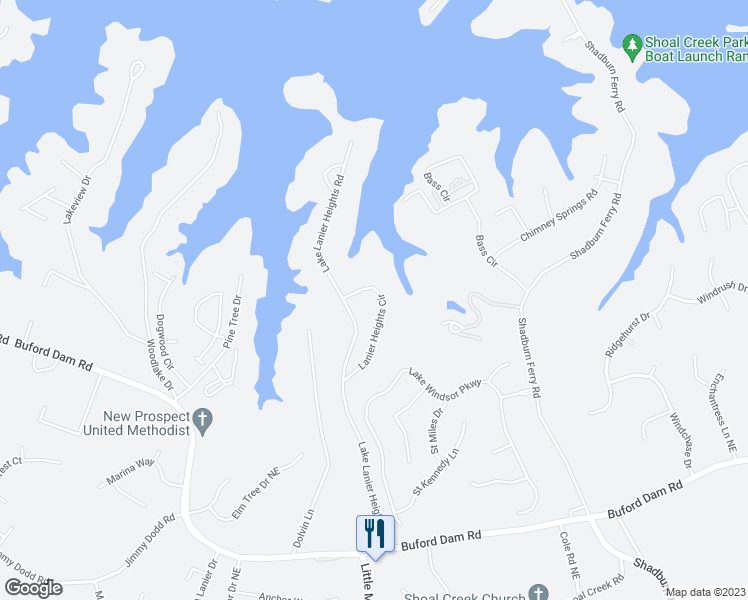 map of restaurants, bars, coffee shops, grocery stores, and more near 6006 Lanier Heights Circle in Buford